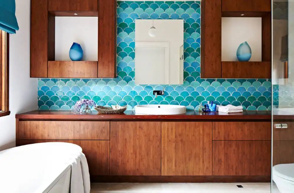 Blue Shades Bathroom With Fish Scale tiles