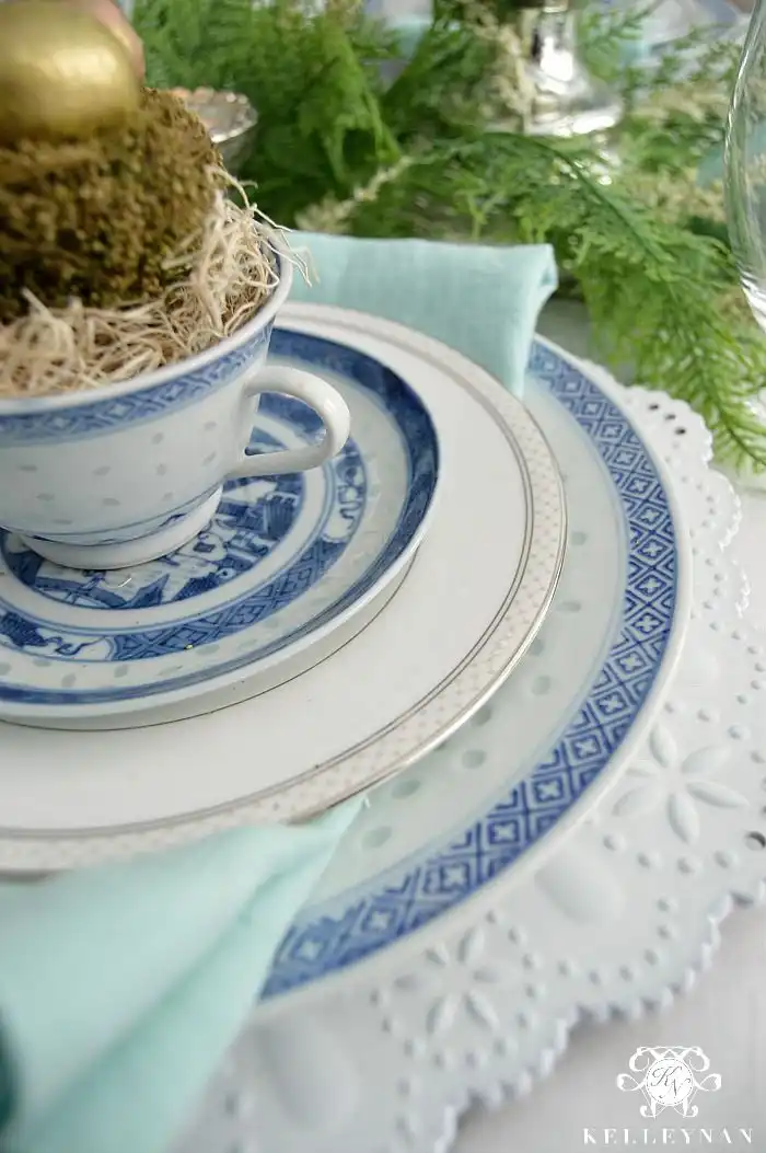 Blue and white plates for Easter