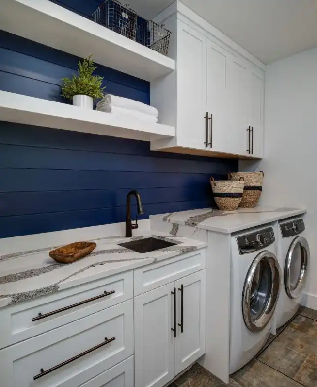 Blue beadboard laundry room