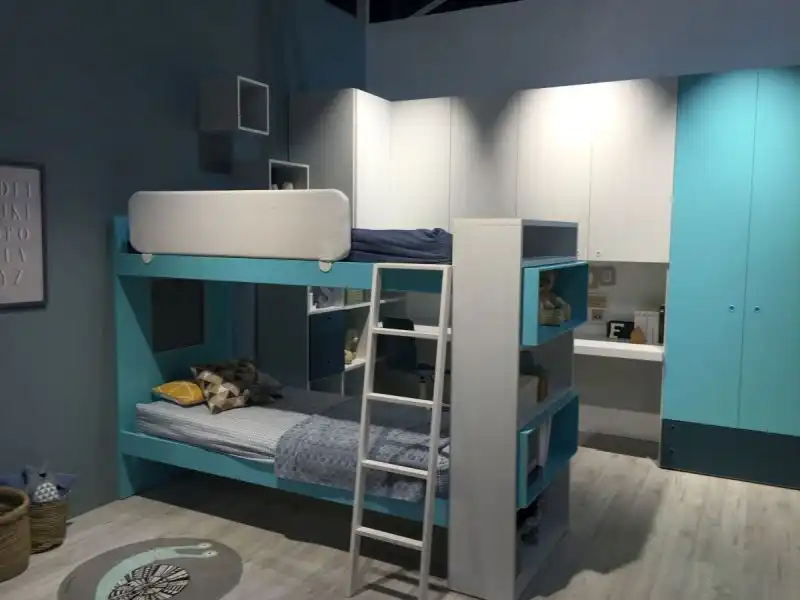 Blue bunk beds room