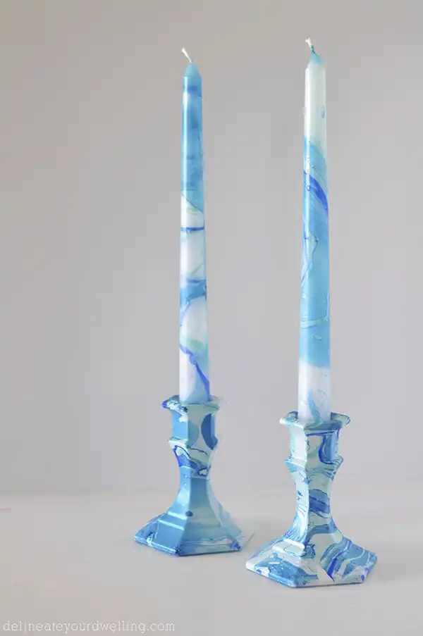 Blue marble candle stick