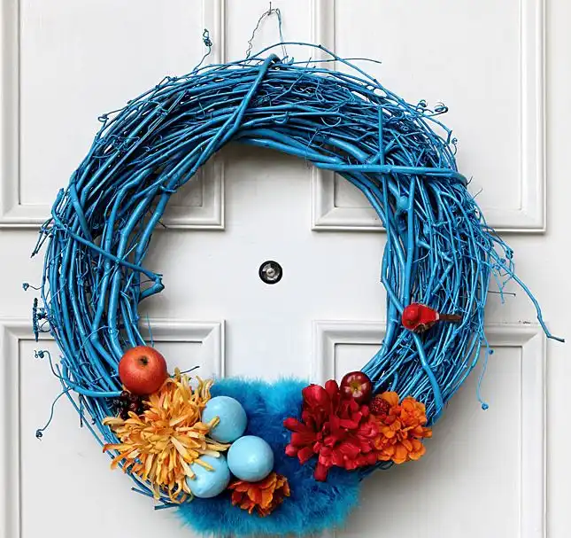 Blue sprayed wreath for Easter