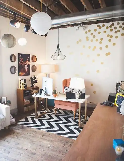 Bohemian room decor with polka dots