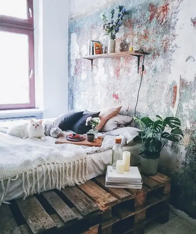 Boho bedroom rustic wood