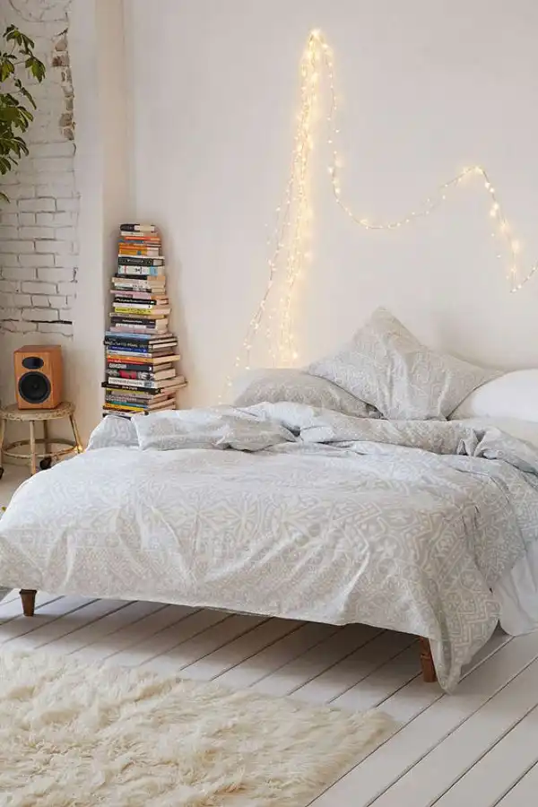 Boho bedroom twinkle lights