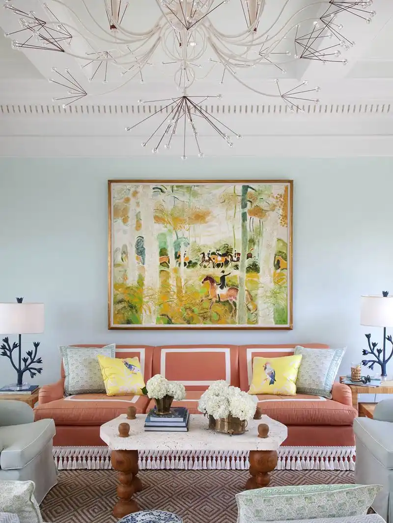 Bringing coral color into living room with sofa