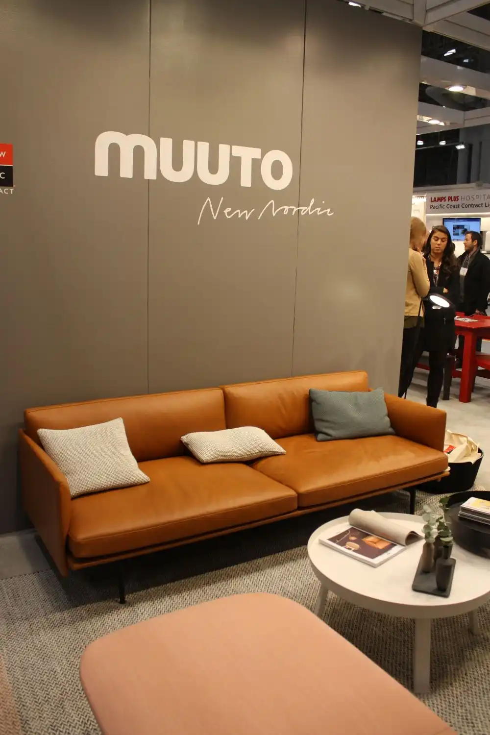 Brown leather and greige wall