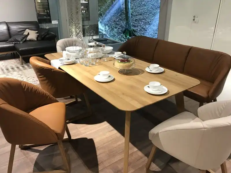 Brown leather bench for dining table