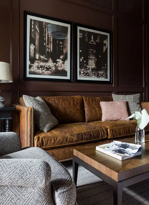 Brown walls and couch