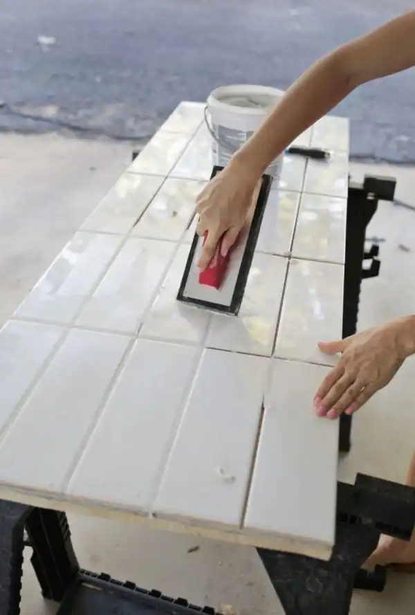 Building An Outdoor Tile Countertop Add Grout
