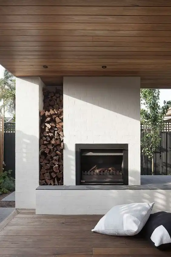 Built in storage for wood fire