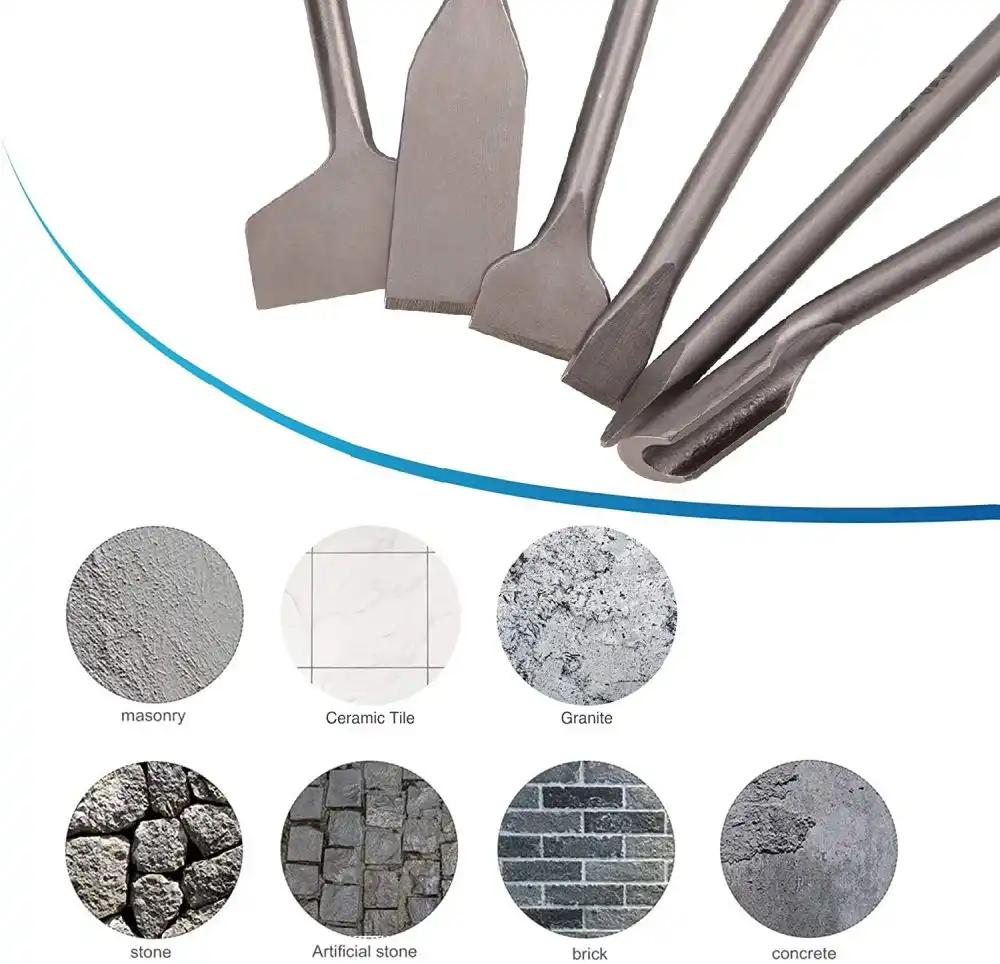 CO Z 6 Piece Chisel Set for SDS Plus Bits Tile Grooving Scraping Flat Point Scaling Chisels Hammer Drill