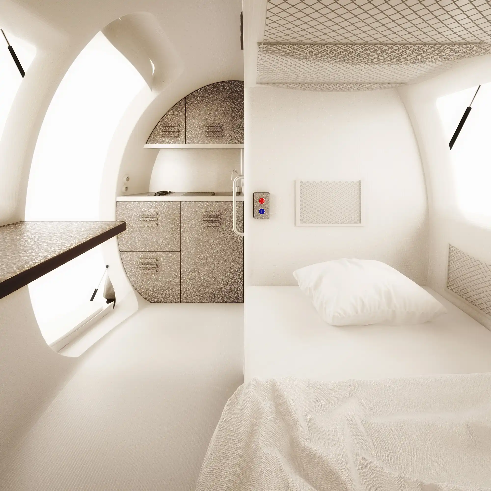 Capsule off grid home bed area