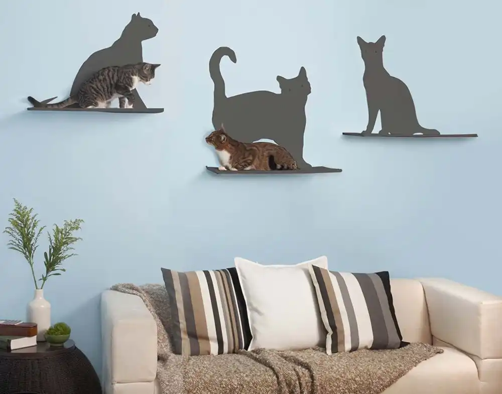 Cat Silhouette Cat Shelves 3 Piece Set Titanium