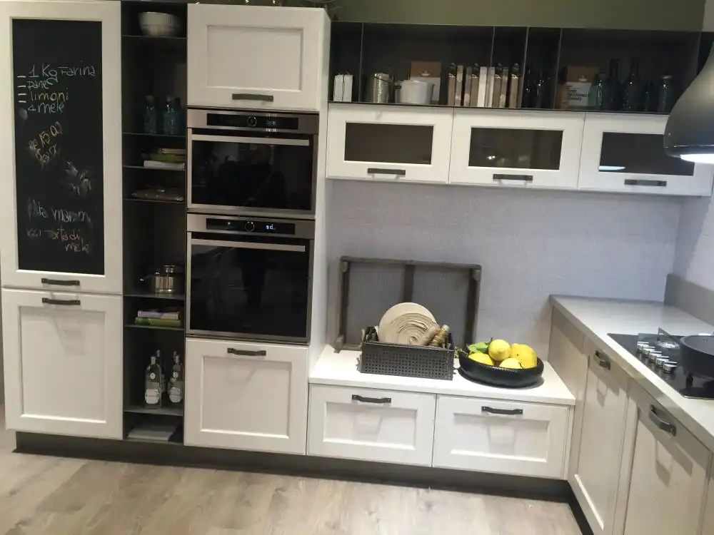 Chalckboard front doors and white cabinets