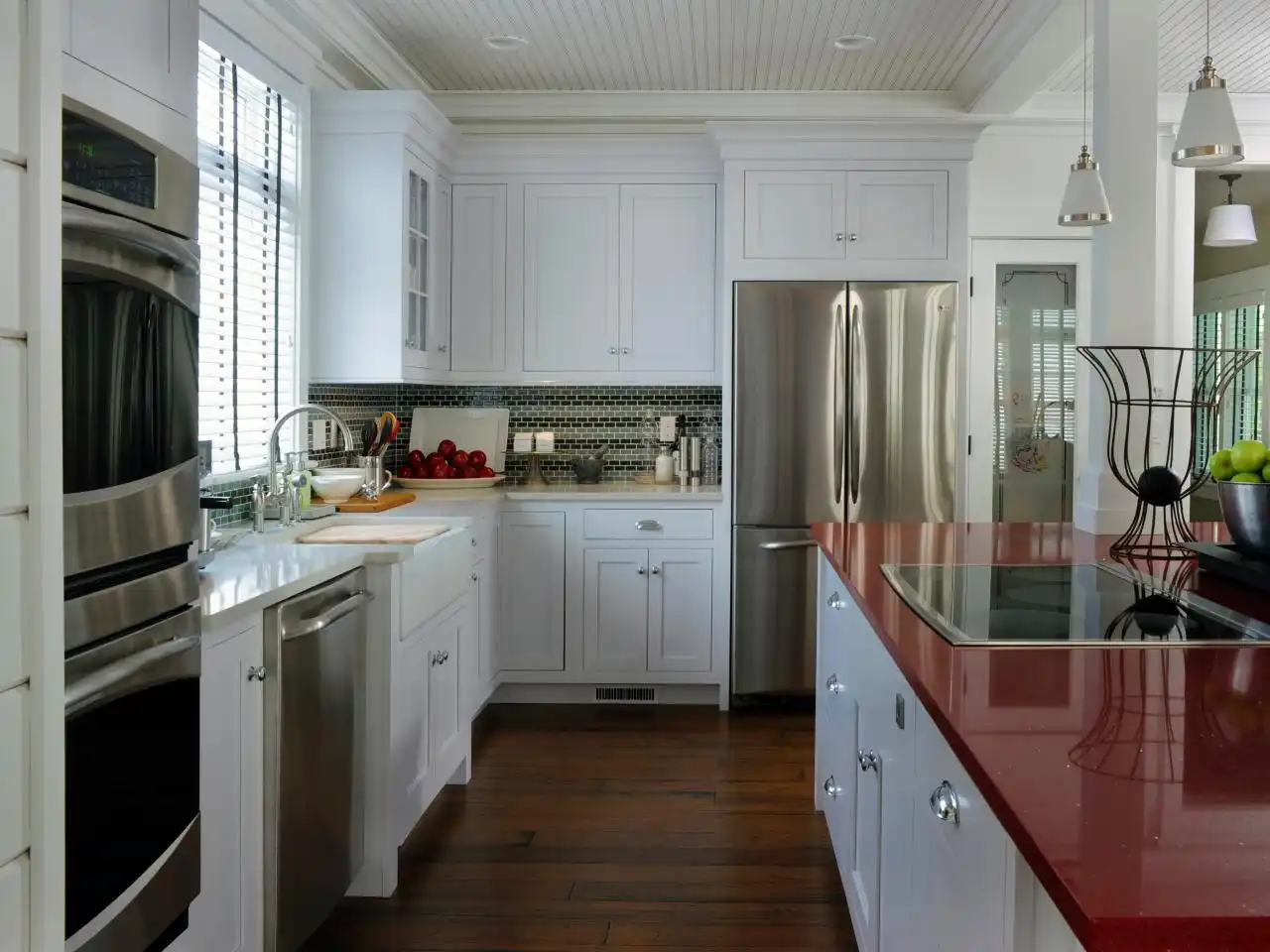 cherry colored quartz countertop