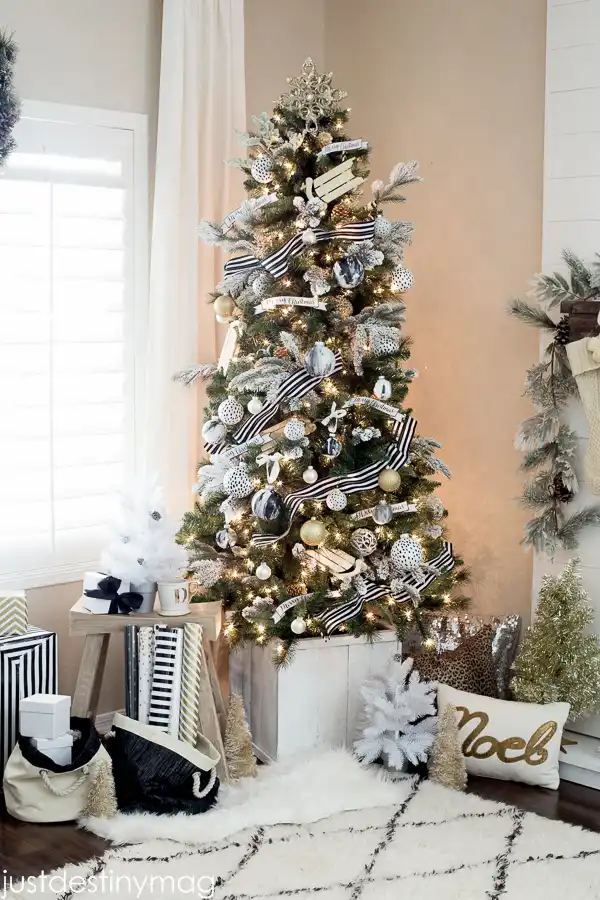 Christmas tree with wooden crate stand
