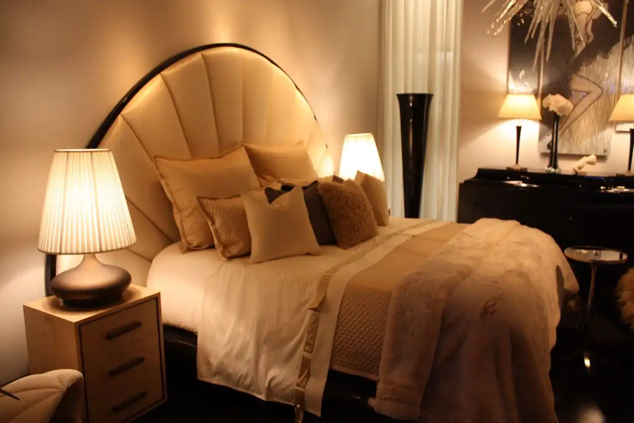 A headboard visually anchors the mattress.