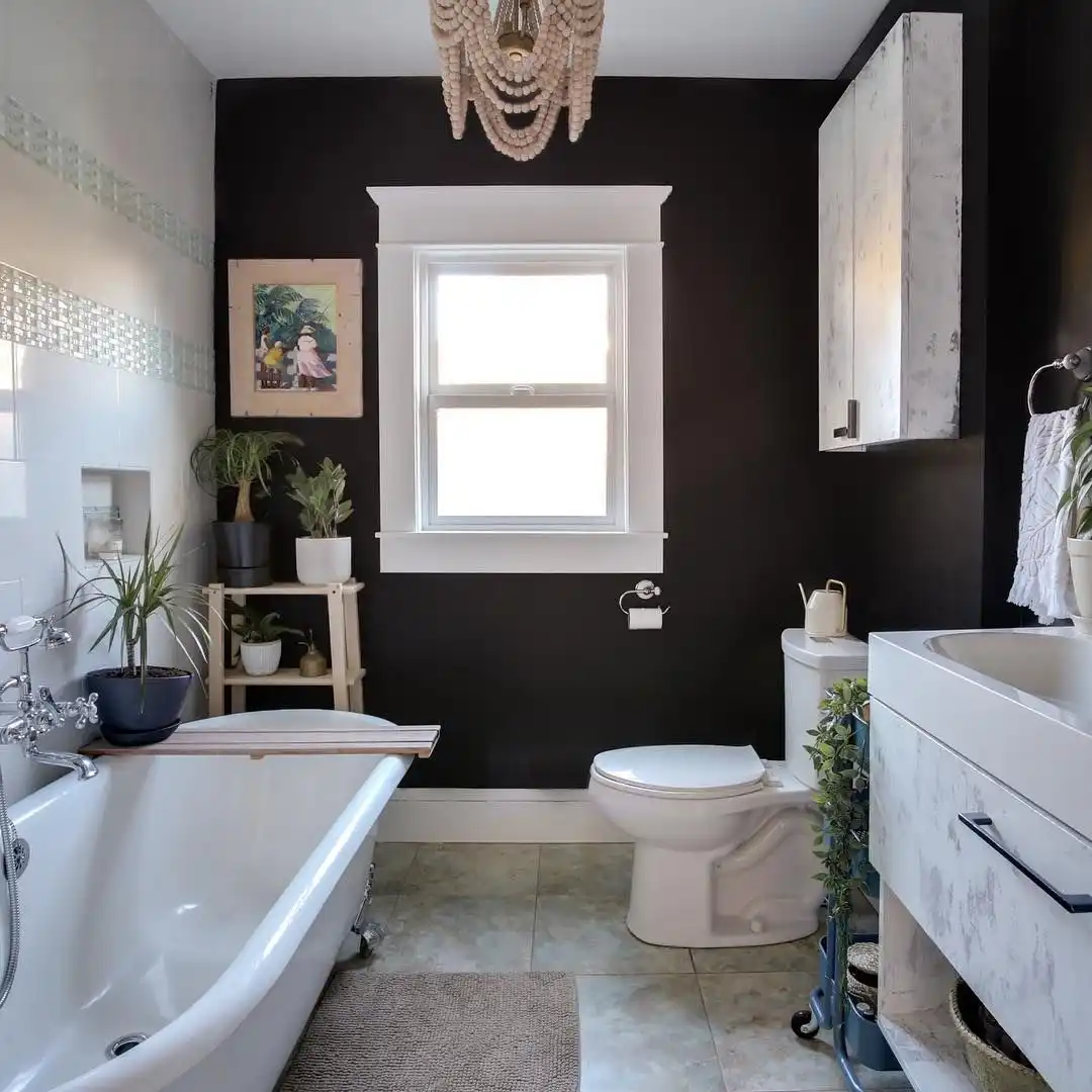 Classi bathroom decor with beaded chandelier