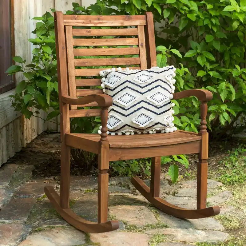 Classic Acacia Patio Rocking Chair By Walker Edison Brown