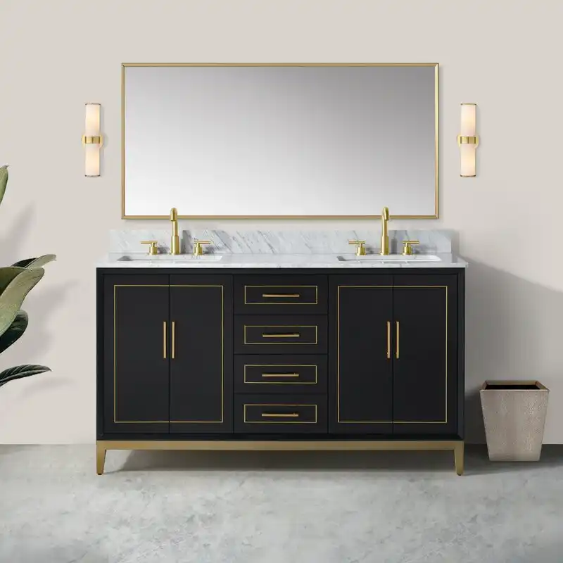 Classic black vanity with brass accents