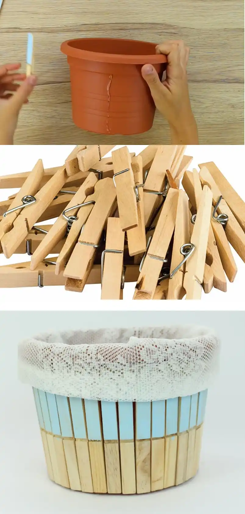 Clothes pin and plastic planter