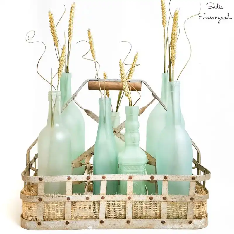 Coastal centerpiece with sea glass vases
