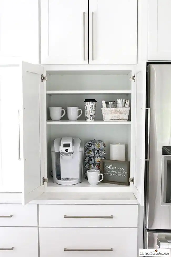 Coffee bar inside cabinet