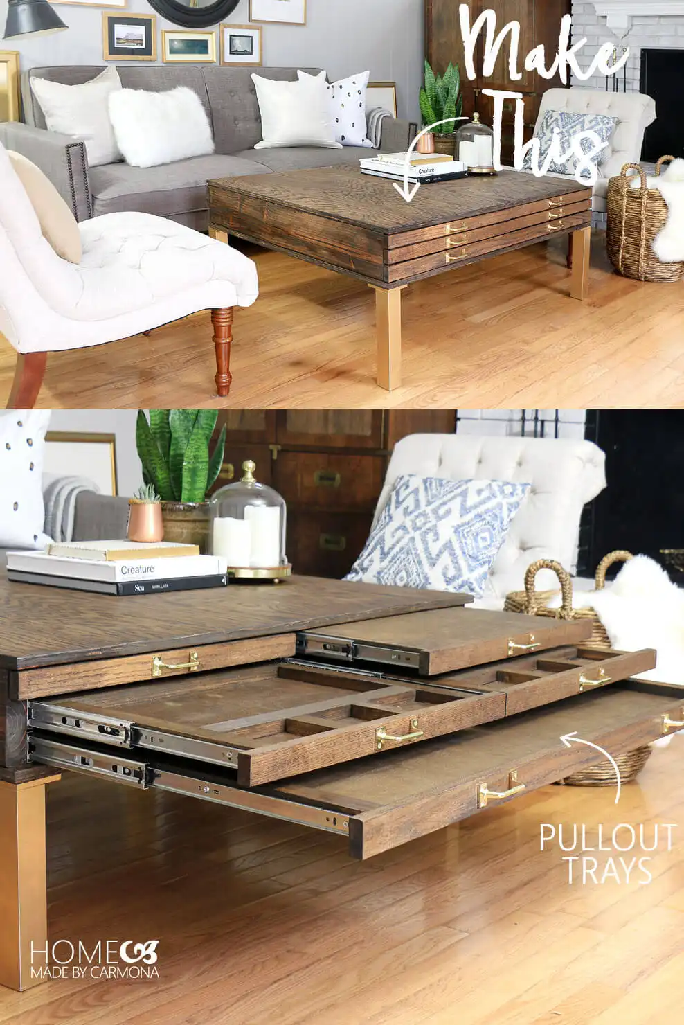 Coffee table with pull-out trays