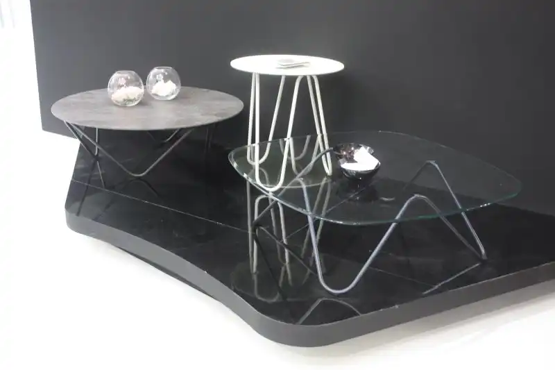 Coffee tables featuring hairping legs glass top and marble