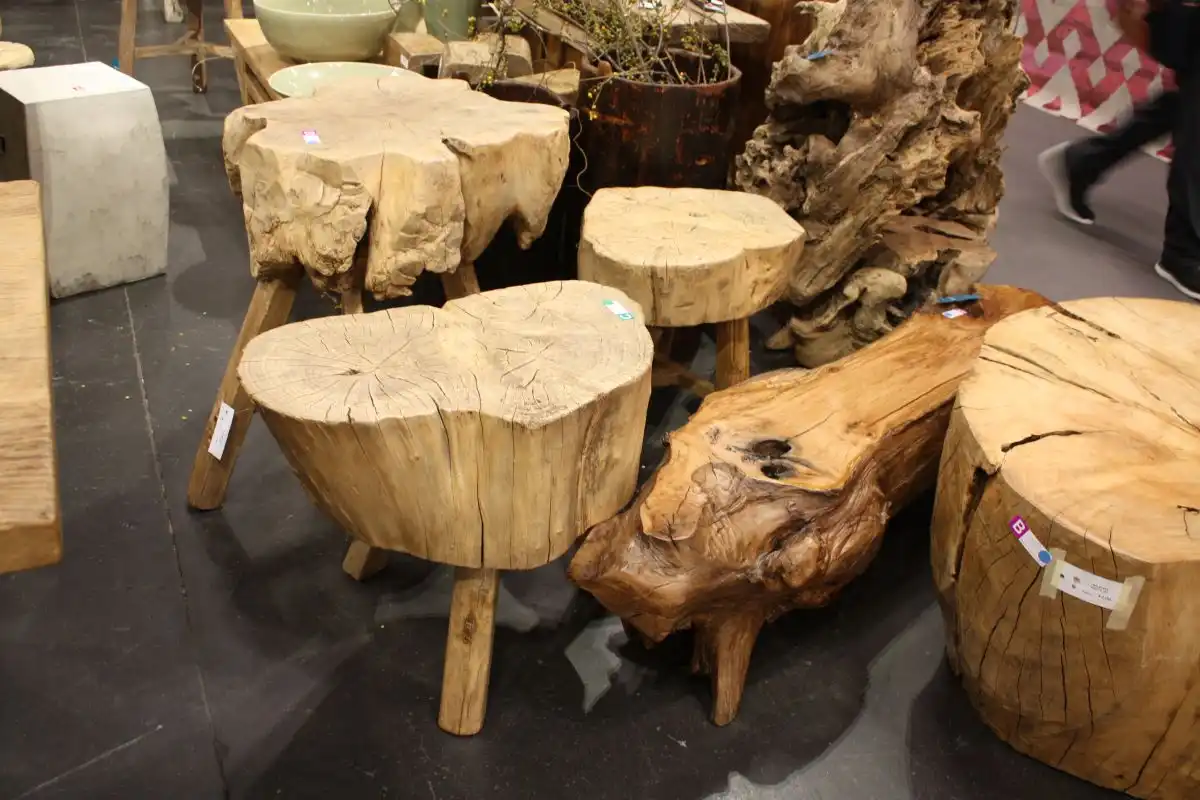 Collection of wood chairs and stools