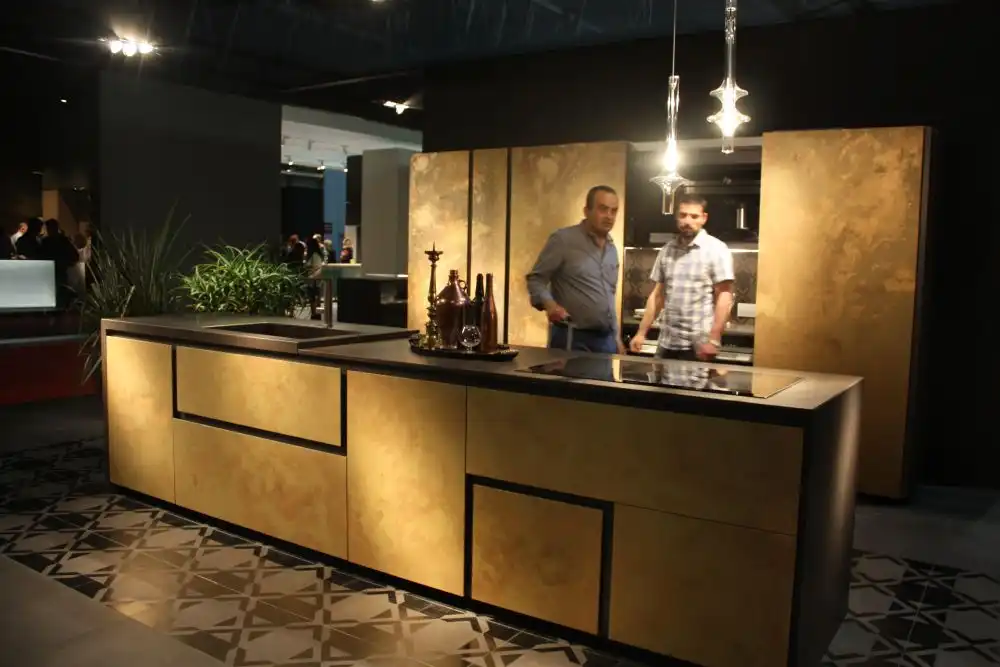 Colorful gold kitchen cabinets