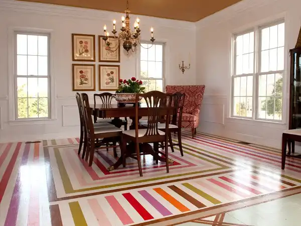 Colorful painted kitchen floor