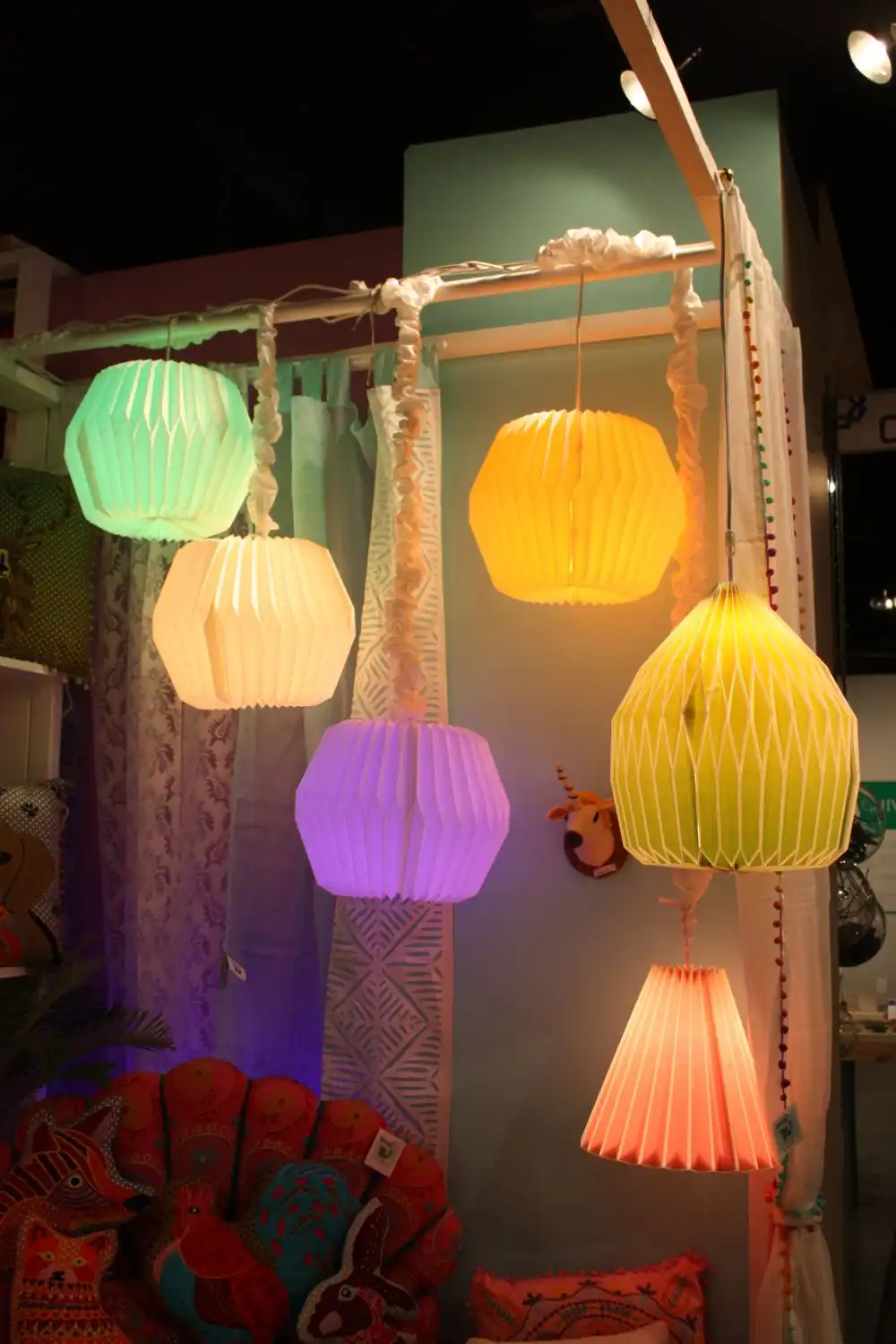 Colorful paper pendant lamps