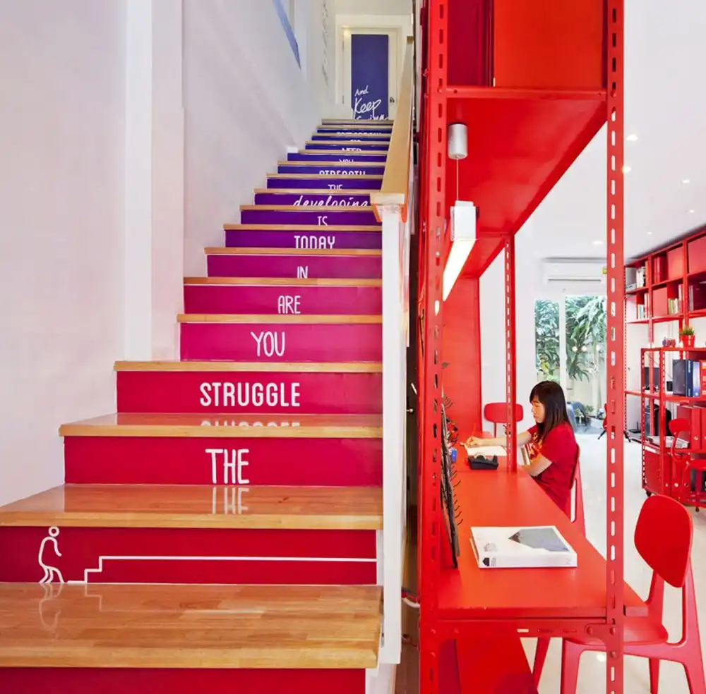 Colorful stairs Apos2 office interior design of Apostrophy’s