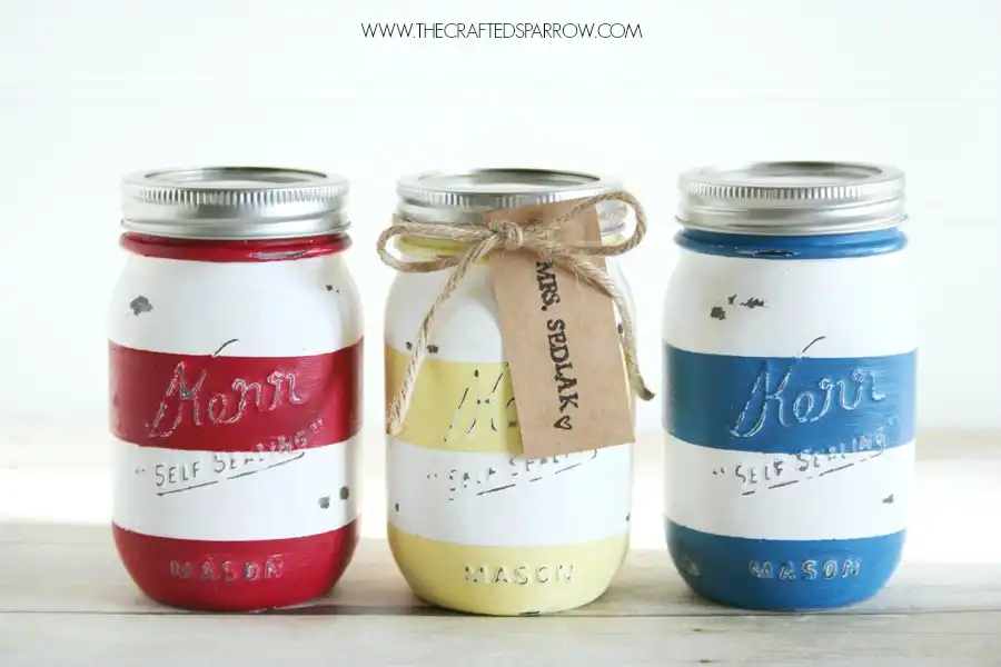 Colorful striped mason jars
