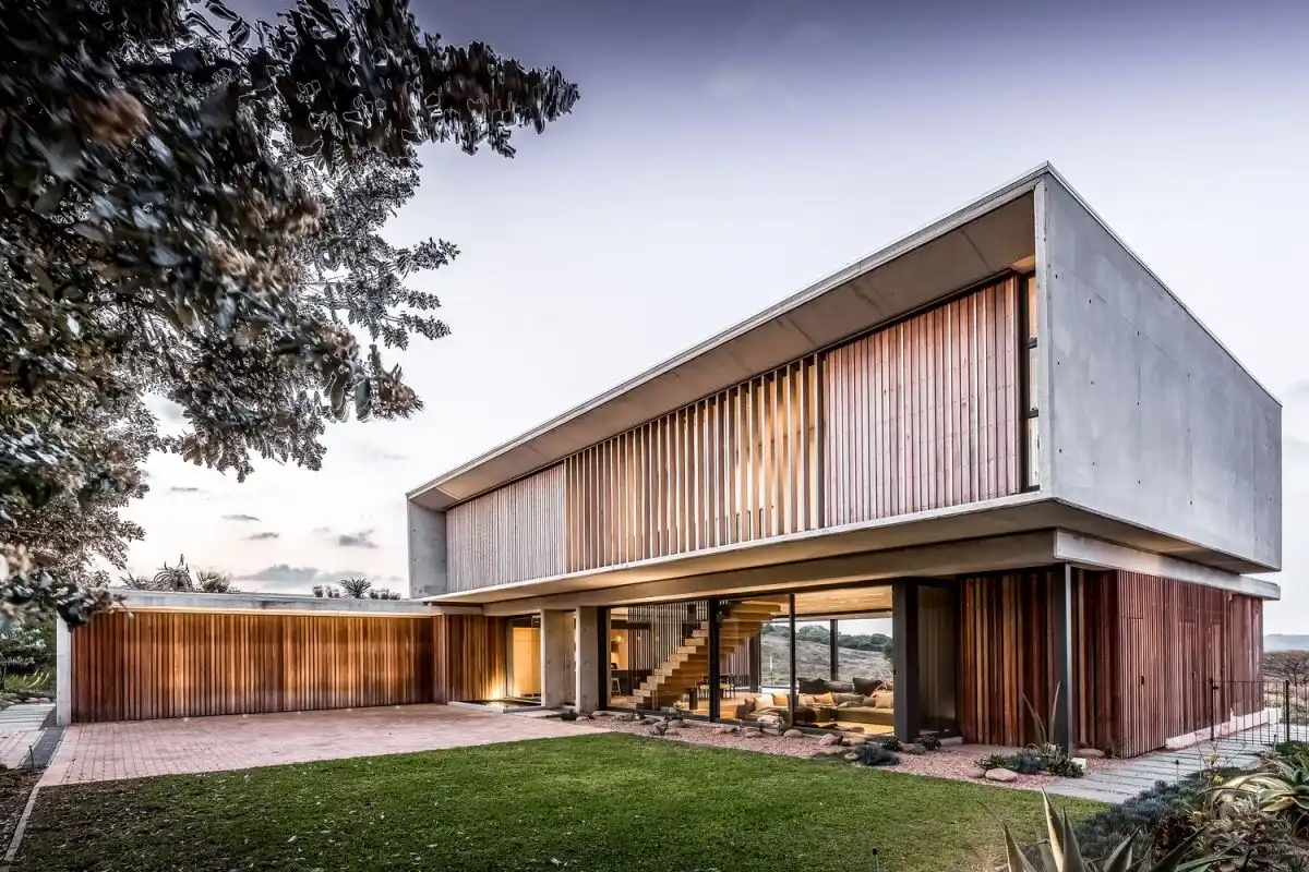 A large concrete and wood house in Durban