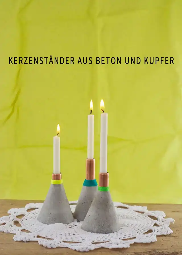 Concrete and copper candle holders