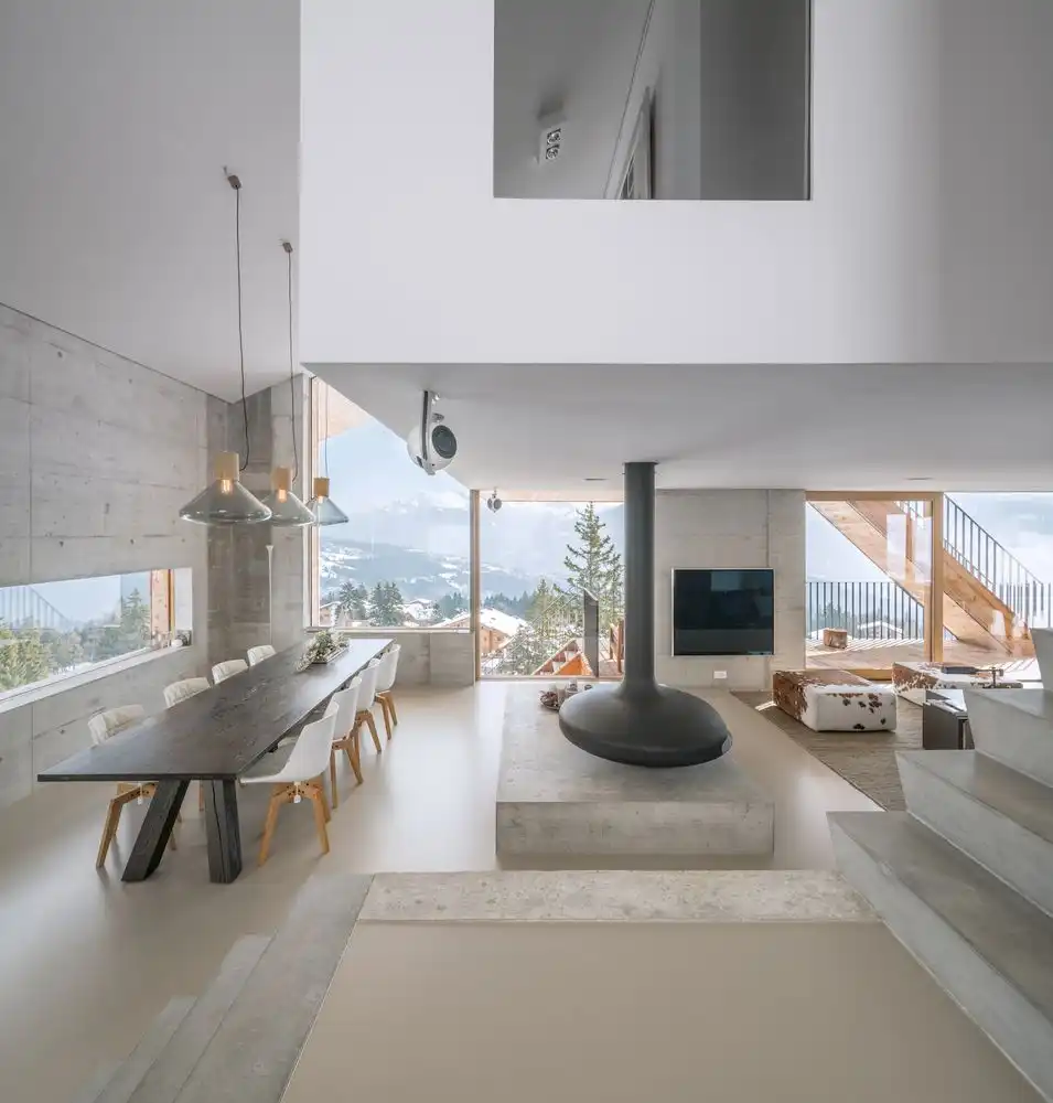Concrete chalet anzere living area