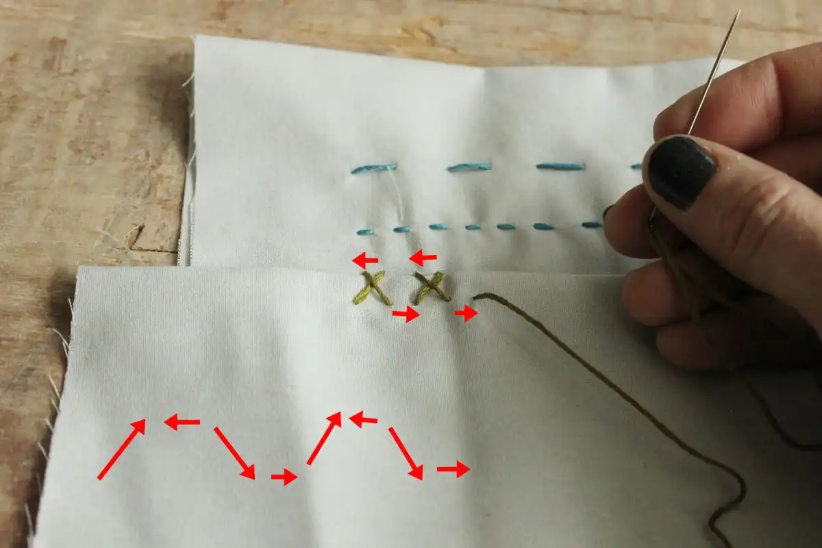 Continue these steps to create a length of catch stitches