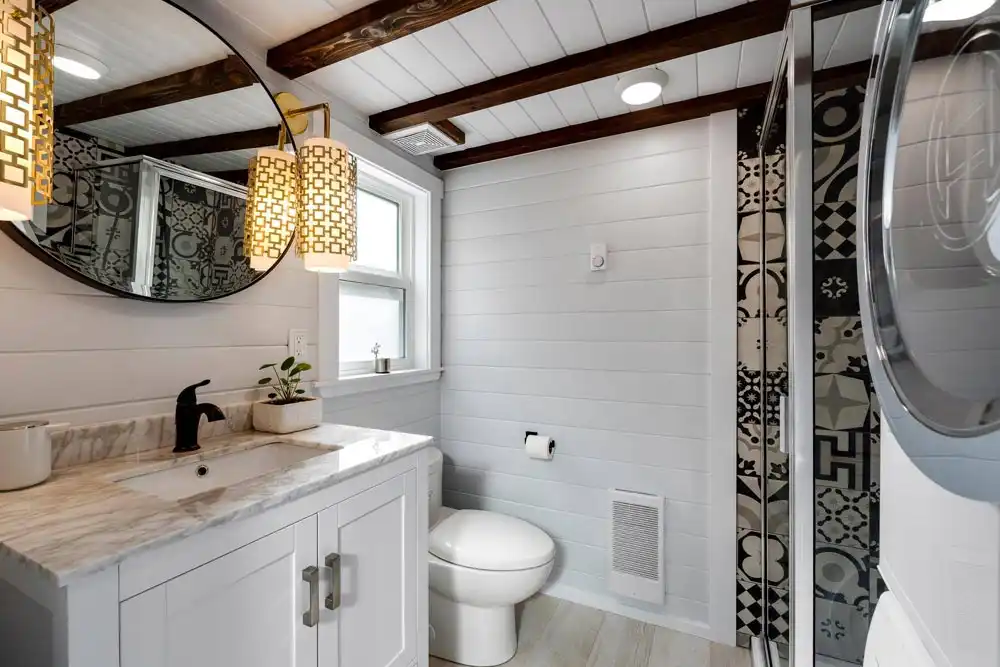 How a tiny house bathroom looks in a 36 square meter home.