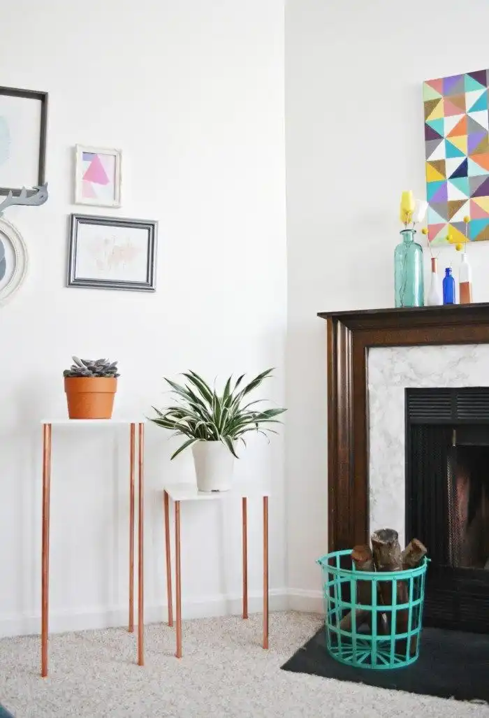 Copper and marble top plant stand
