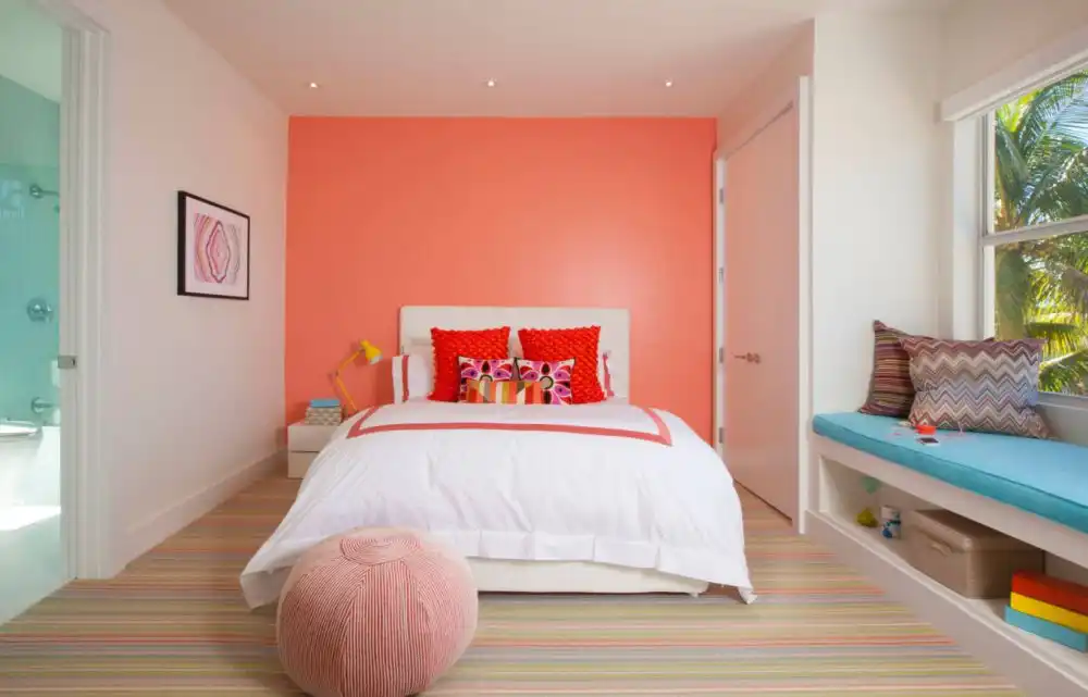 Coral Pantone color of 2019 interior design bedroom wall
