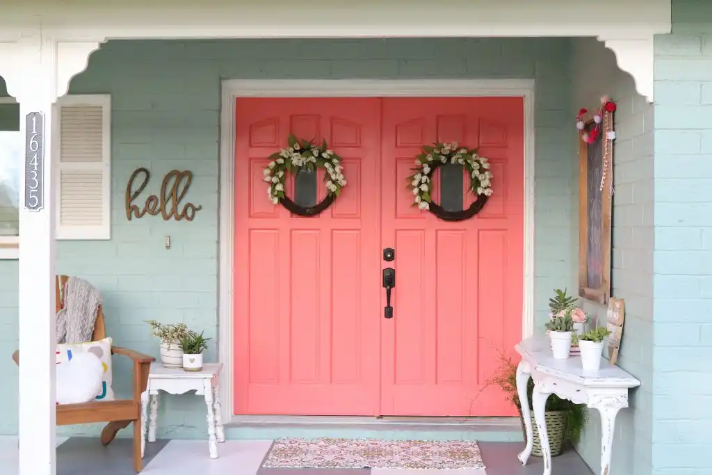 Coral painted front doors