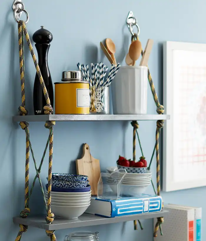 Cords hanging shelves for kitchen