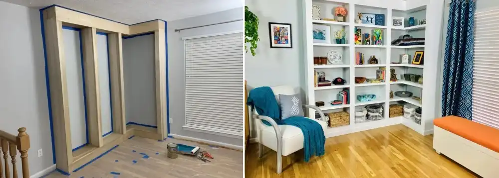 Corner bookshelf built in style DIY