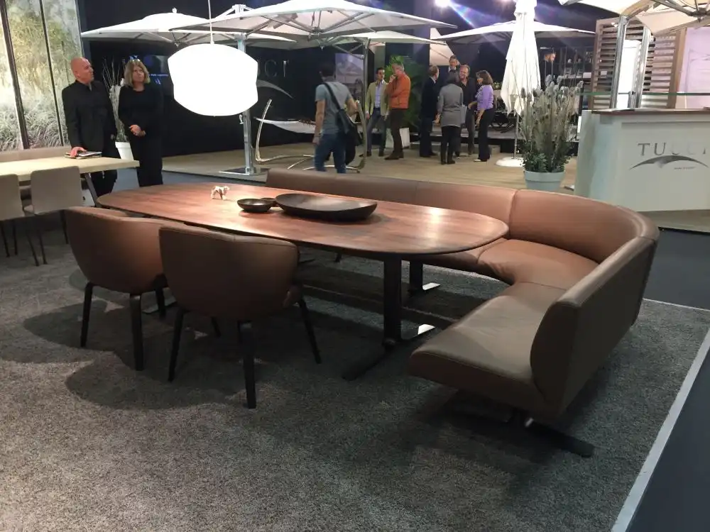 Corner brown wooden bench for dining table