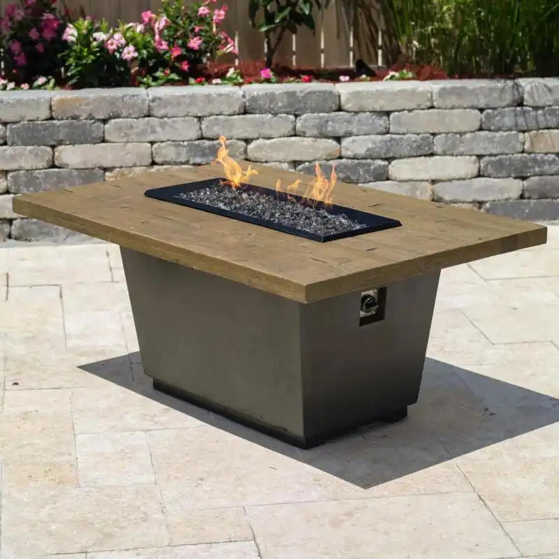 Cosmopolitan 54 Inch French Barrel Oak Propane Gas Rectangular Firetable