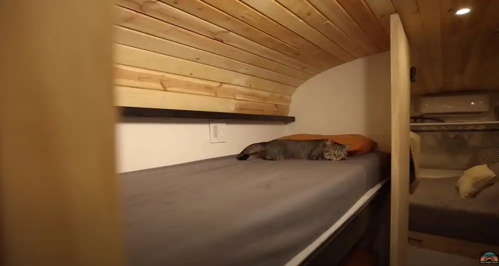 Couples DIY School Bus Conversion bedroom