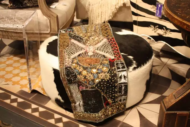 Cowhide ottoman decor